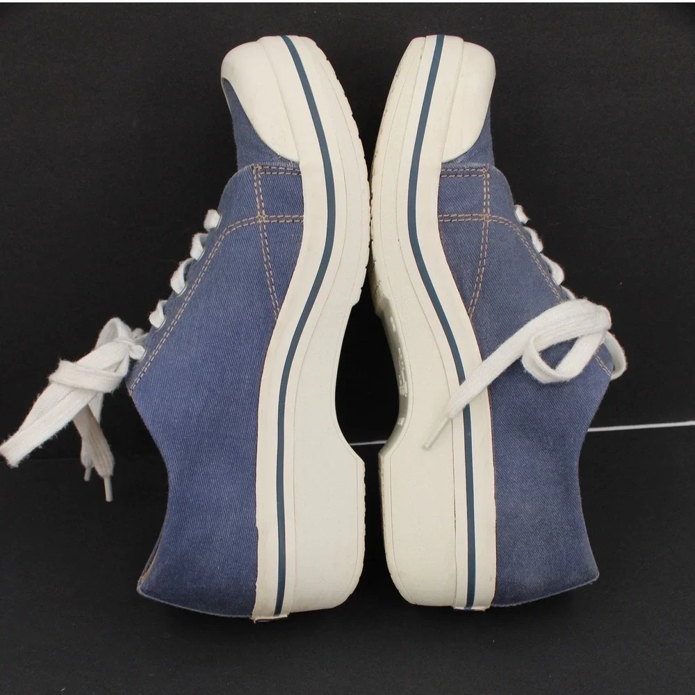 Dansko VEDA Sneaker Clog womens 38 Blue Canvas Lace Up Platform Slip Resistant